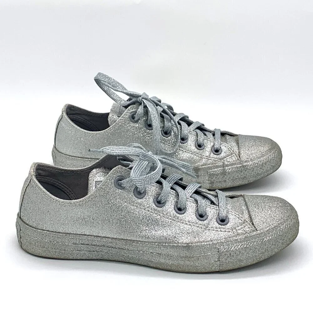 Converse All-Star Chuck Taylor Silver Glitter Low Top Sneakers - Picture 9 of 12